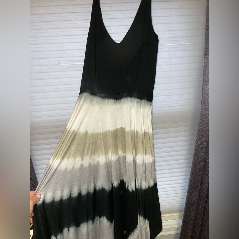 Black, tan, grey, and black dress